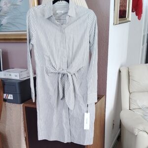 Calvin Klein Long Sleeve Striped Dress - Gray